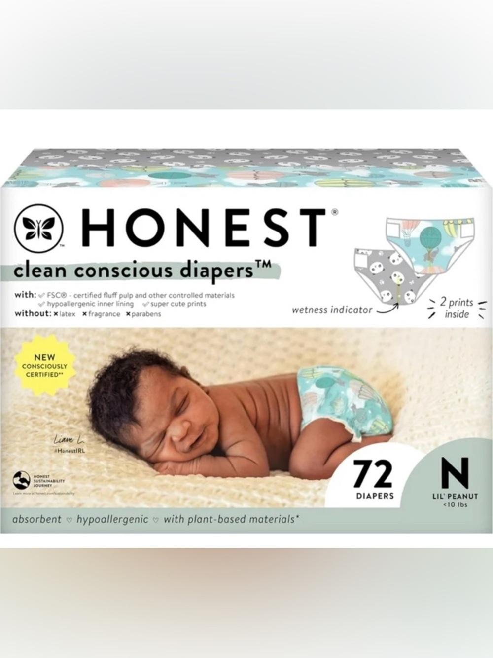 Honest Conscious Diapers - Aqua & White Print (Pack of 72)